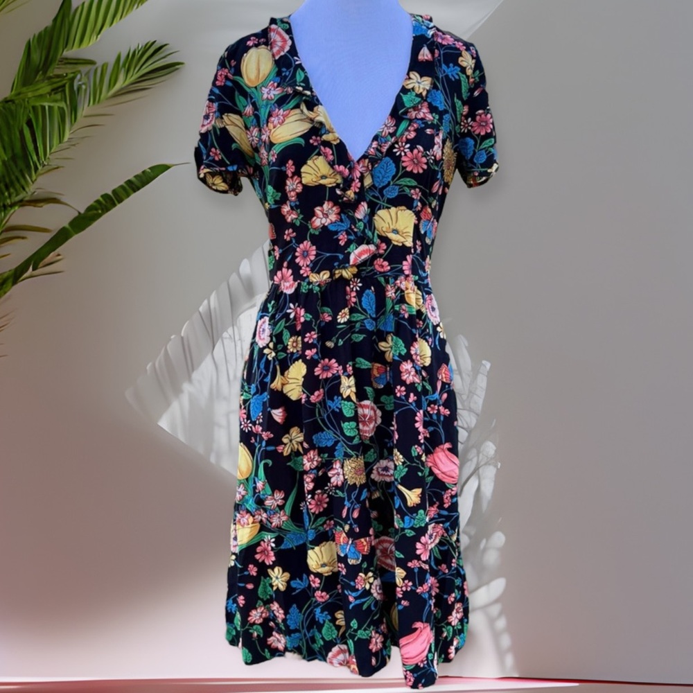 ✅ Anthropologie Maeve Bloedel Black Floral Dress Women’s Size 0